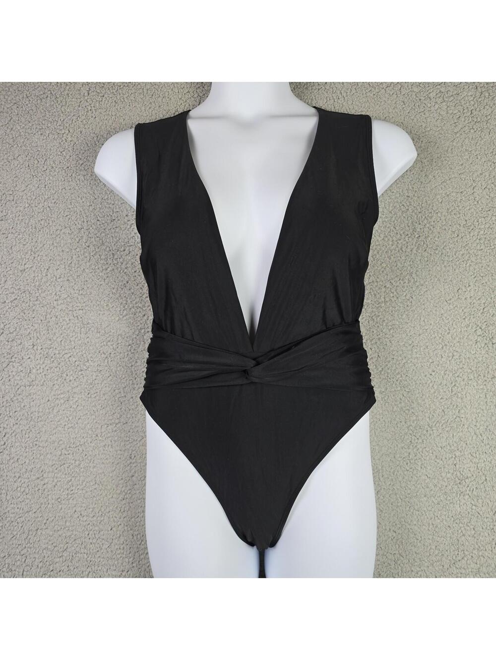NEW Cupshe Womans One Piece Bathing Suit Black Solid Size L